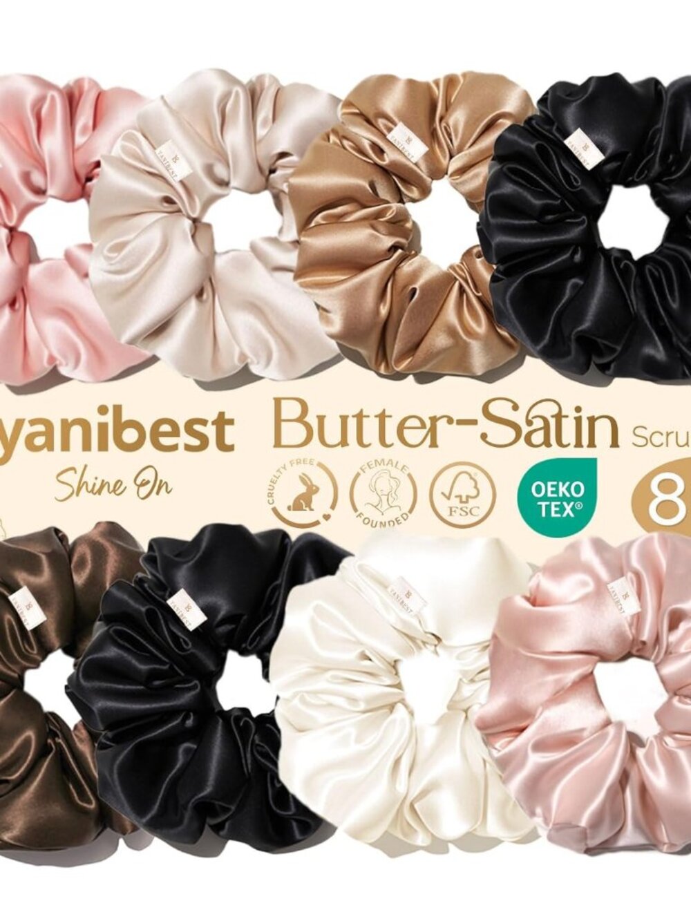 8 Pcs Satin Scrunchies - Silk Scrunchies Ponytail Holders, Soft Satin Hair Ties